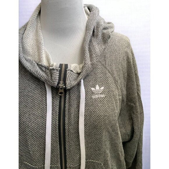 Adidas long sleeve zip front hooded jacket pockets gray oversized ladies NEW XS - Picture 2 of 8